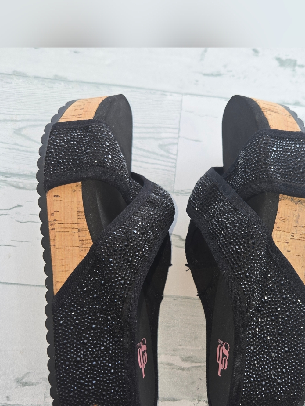 GB girls Black Glitter Cork Platform Slide Sandals Girls Size 1 - Picture 3 of 8